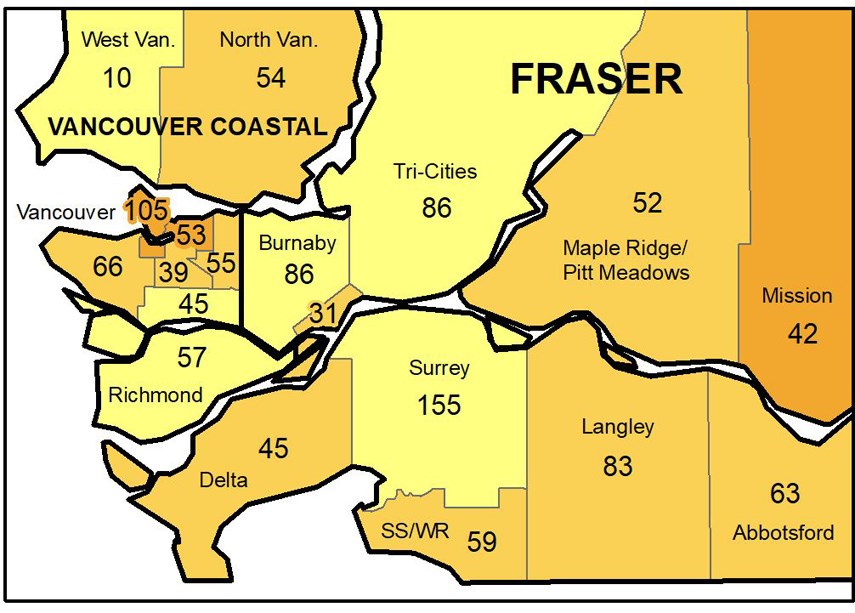New cases of COVID-19 confirmed by the BC Centre for Disease Control from Aug. 8 to 14, 2021.
