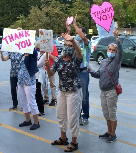 Demonstrators rallied in support of local health care workers outside Lions Gate Hospital Sept. 8