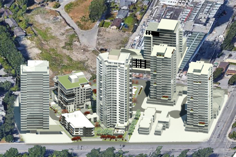 IBI Group proposed 27-storey tower and accompanying smaller buildings on Marine Drive in North Vancouver.