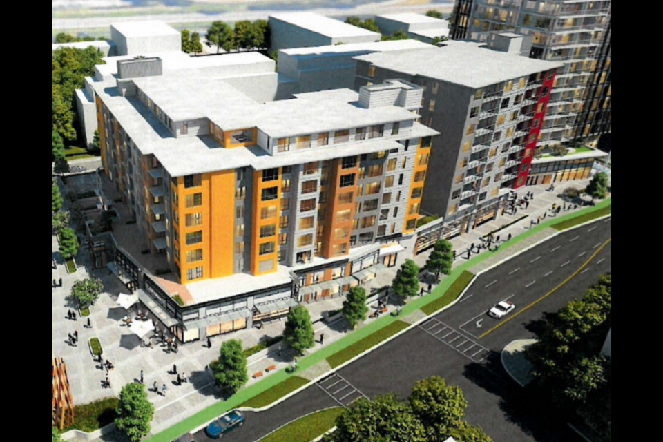 A revised rendering shows the planned mixed-use development at 1510-1530 Crown St. and 420-460 Mountain Hwy. 