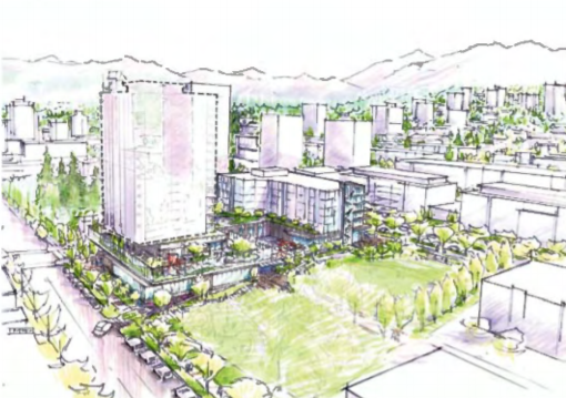 A rendering of the proposed North Shore Neighbourhood House redevelopment shows a southeast perspective from East First Street.