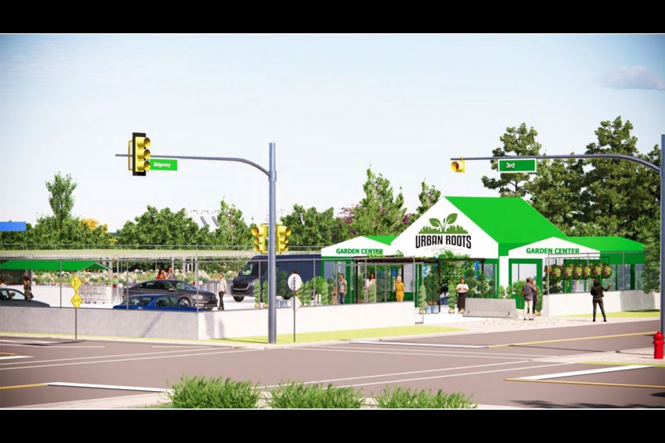 This illustration shows a proposed Urban Roots garden store that could occupy what was once TransLink's North Vancouver bus depot.