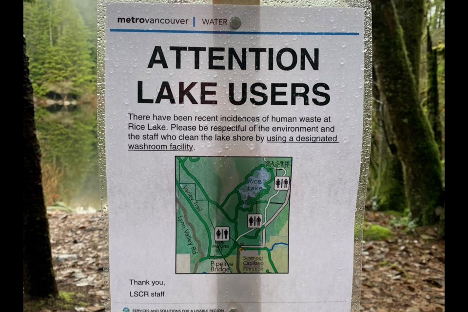 A signed posted recently at Rice Lake by Metro Vancouver staff.