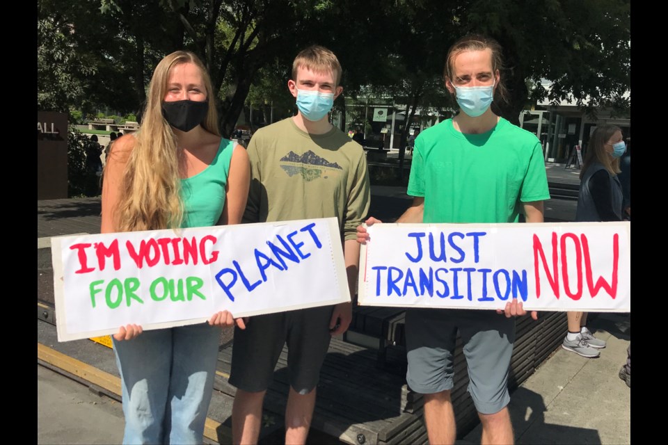 Danielle, Sam and Adam Wray from West Vancouver were among those rallying for action on climate change Wednesday,  Sept. 8, 2021, in North Vancouver