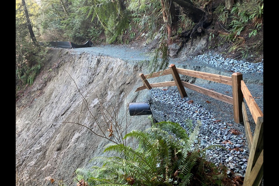 A section of a walking trail next to the Capilano River collapsed in a landslide Wednesday afternoon.