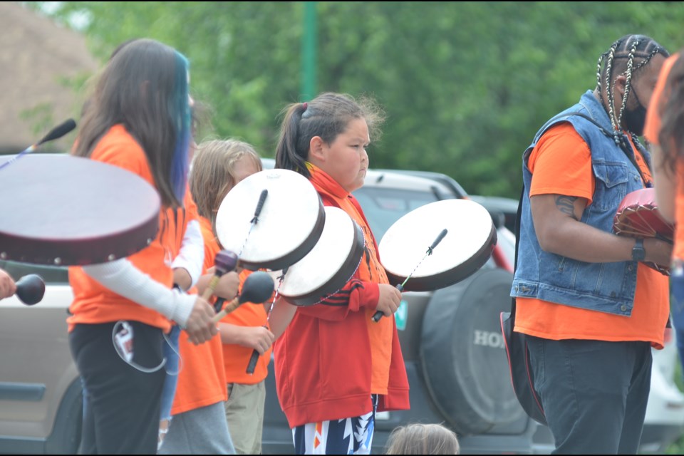 Tsleil-Waututh Nation students and community members at a healing circle held at the Nation's school on Monday, May 31.