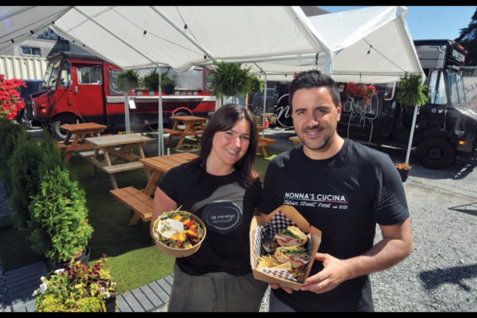 Eryn MacKenzie , owner of In Vacanza Pastificio and Joe Fazio of Nonna's Cucina at the newly opened Canteen Village food truck pod on Crown St in North Vancouver's Lynn Creek neighbourhood.

