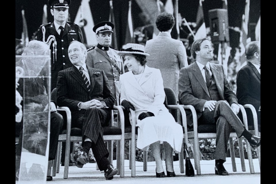 North Shore News photographer Terry Peters captured this image of the Queen with then-Prime Minister Pierre Trudeau and B.C. Premier Bill Bennett during a special visit to announce plans for Expo86 in Vancouver.