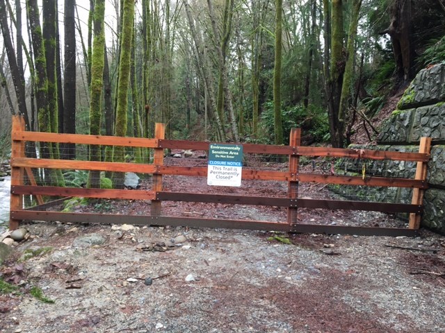 The 'east trail' at Mosquito Creek Park has been permanently closed by the City of North Vancouver.