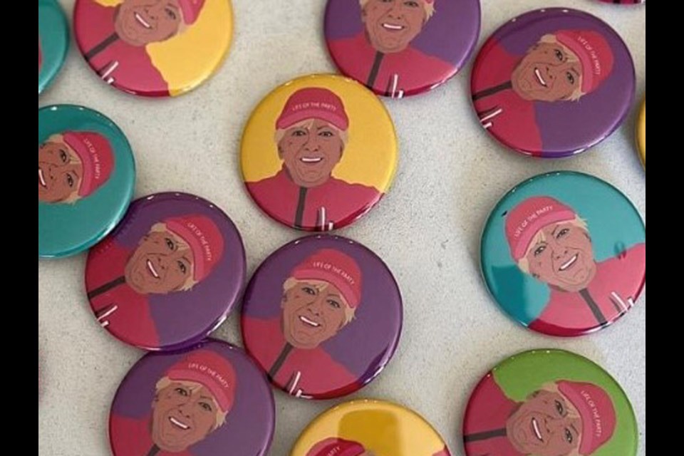 Members of the 'Barb's Besties' running group made buttons to honour their friend and group organizer, Barb Zeidler