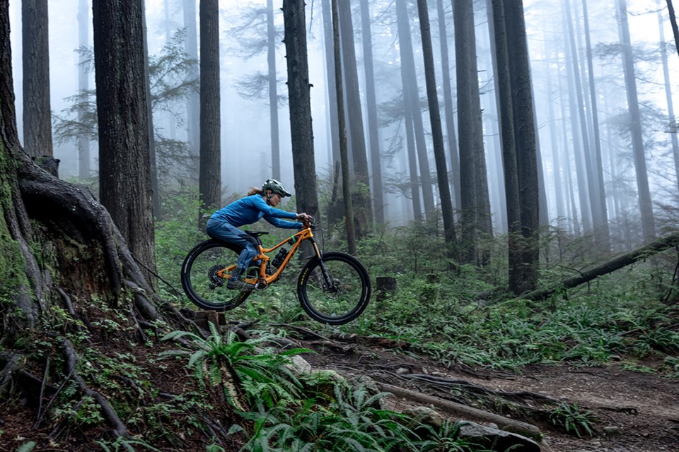 Betty Birrell rides Mount Fromme's Floppy Bunny trail while being filmed for her new Patagonia short documentary film.