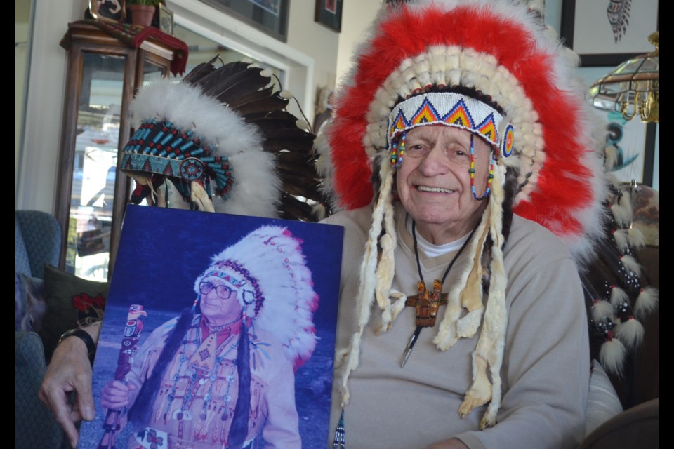 Ron Baker says he is so happy to have the headdress, gifted to him by his father, late Squamish Nation Chief Simon Baker, back after it was stolen 15 years ago.