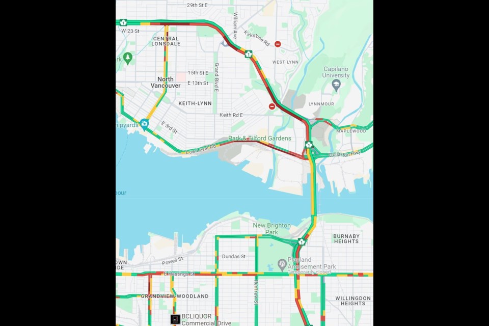 The crash caused significant delays on Highway 1 and Main Street in North Vancouver.