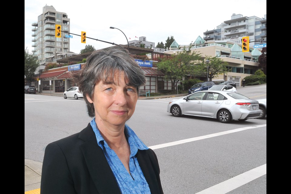 District of West Vancouver Coun. Nora Gambioli at the intersection of 17th Street and Marine Drive in West Van. She is the only council member currently voting to move the Ambleside centre area plan forward. | Paul McGrath / North Shore News