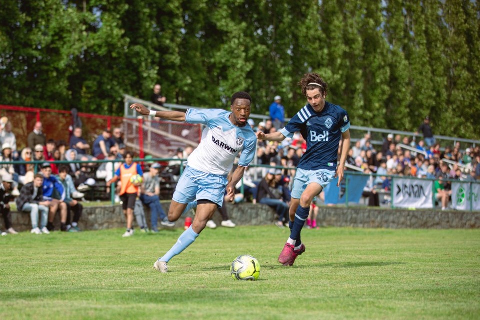 Brandon Bangambee (Altitude FC) on breakaway versus Whitecaps FC.