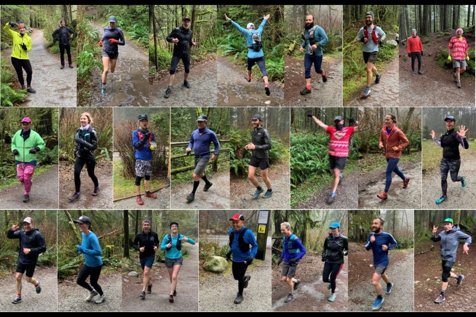 Participants stay in their physically distanced bubbles while taking part in the 24-Hour E-Duro Rice Lake fun run in North Vancouver in December, 2020.