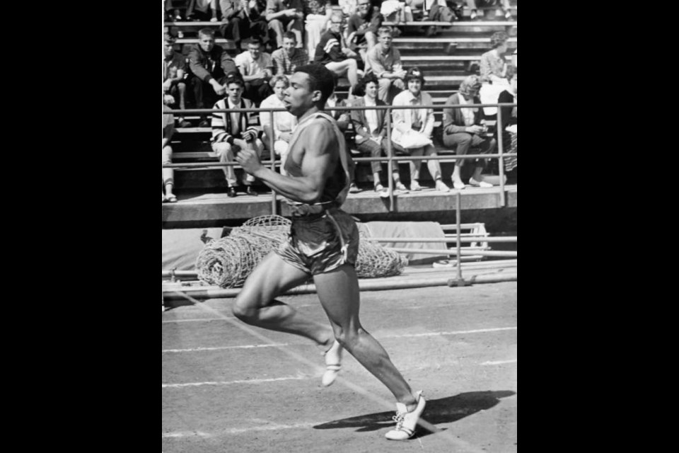Harry Jerome equals the world record of 9.2 seconds in the 100-yard dash at Empire Stadium in 1962.