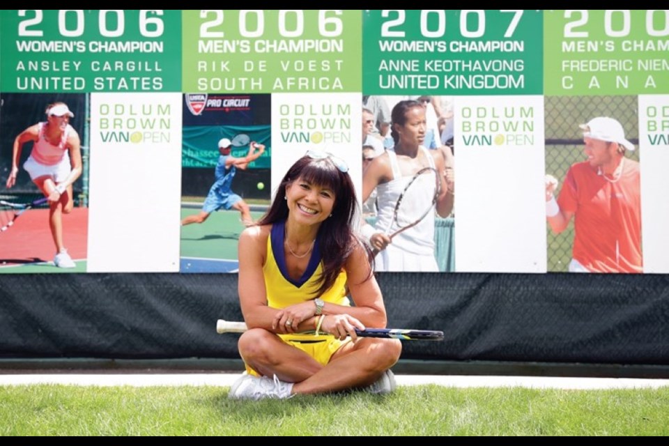 Lee at the VanOpen in 2014. She made the event unique and affordable for athletes by putting them up in spare rooms in her friends' houses in West Van.