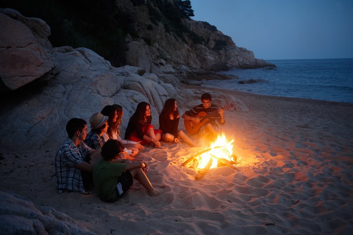 beach fire stock photo