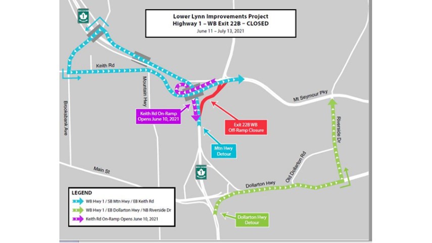 The Ministry of Transportation and Infrastructure is recommending the following detours for drivers headed for the Seymour/Deep Cove area.