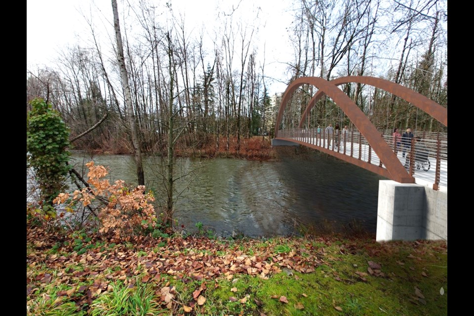 An artist's rendering shows how the District of North Vancouver's new Spirit Trail bridge over Lynn Creek should look when completed by the end of 2022.