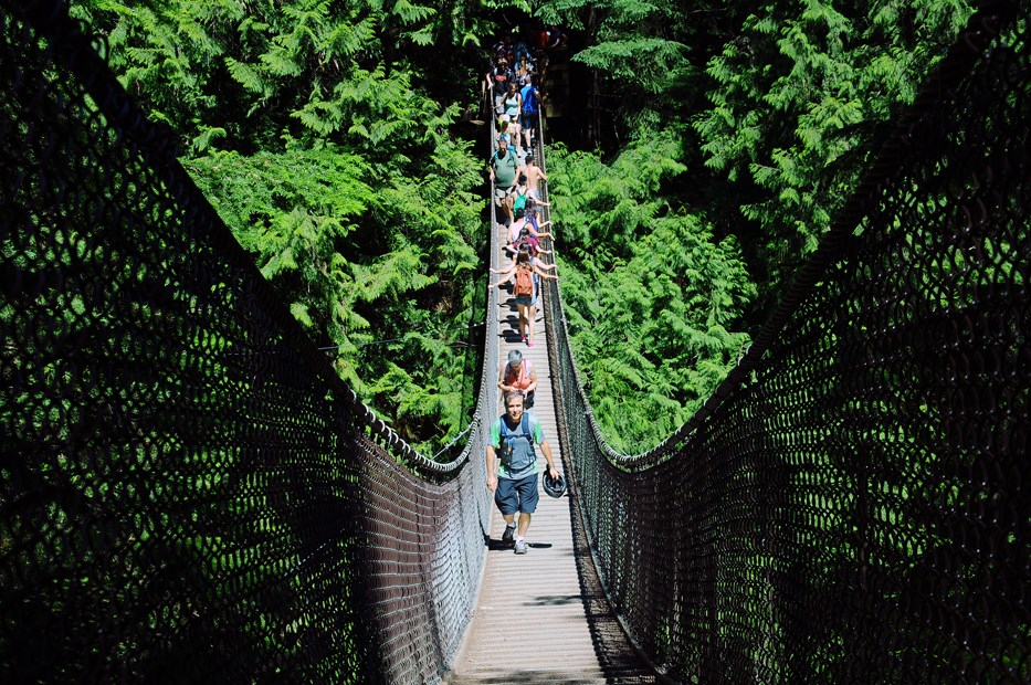 Hikers enjoy the Lynn Canyon Suspension Bridge. Starting this spring, they will have to pay for parking at the popular park.
