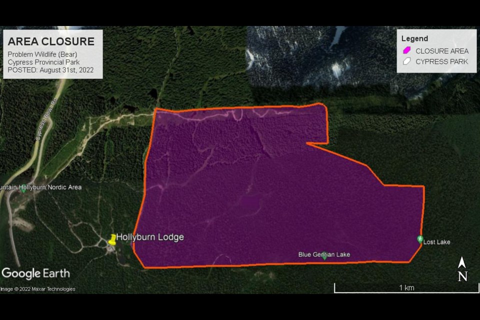 Around two square kilometres of terrain is closed east of the Nordic Area parking lot. 