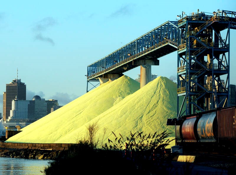 Sulpur piles at North Vancouver waterfront terminals in March 2017. Mike Wakefield| North Shore News