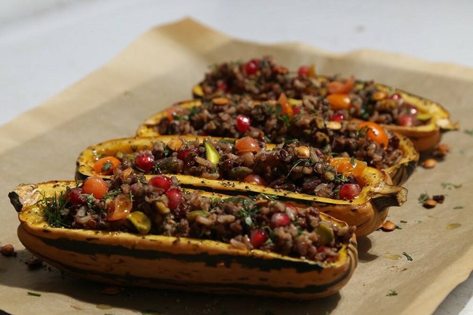 Roast honey boat delicata squash stuffed with nutrient-dense goodness. | Laura Marie Neubert 