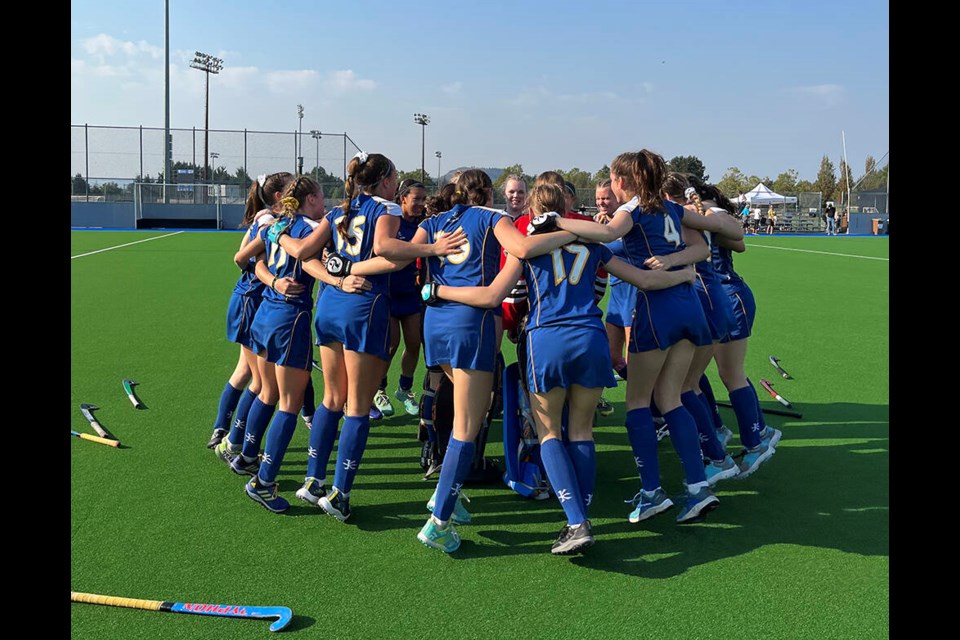 The Handsworth Secondary senior girls field hockey team celebrates a provincial championship win following a thrilling shootout victory over Oak bay in the B.C. final played Nov. 11 in Surrey. | Handsworth Secondary 