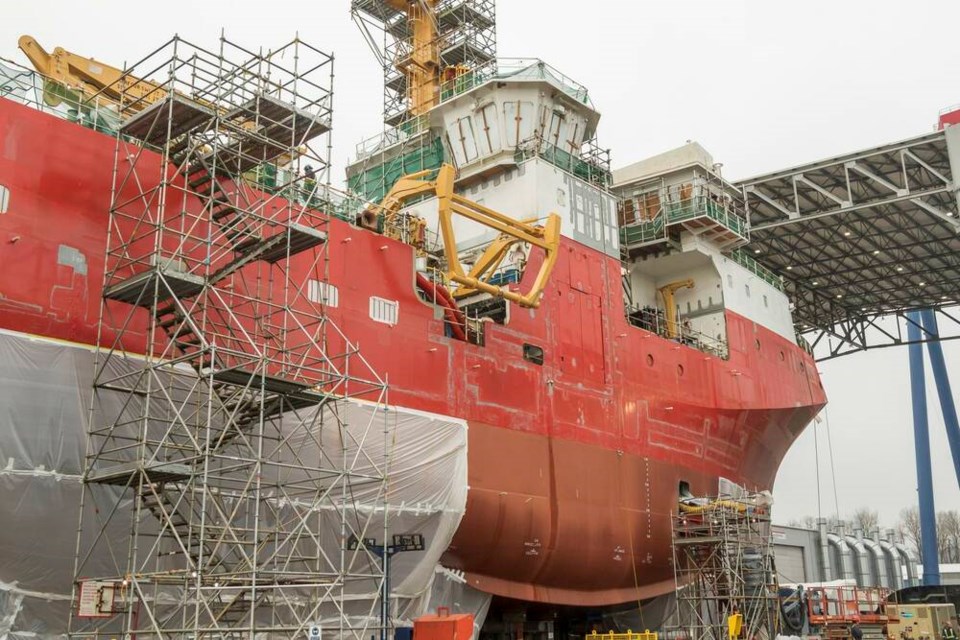 A Coast Guard vessel under construction at Vancouver Shipyards. An artbitrator has ruled random drug testing imposed on a worker wasn't justified.