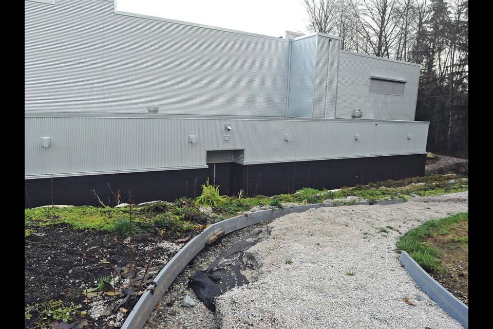 A combination of rapid snow melt and plugged drains resulted in water damage over the Christmas break to the floors of the gymnasium at the new Argyle Secondary School in Lynn Valley. The gymnasium is pictured to the east of the unfinished school sports field, on Jan. 2 .| Paul McGrath / North Shore News 