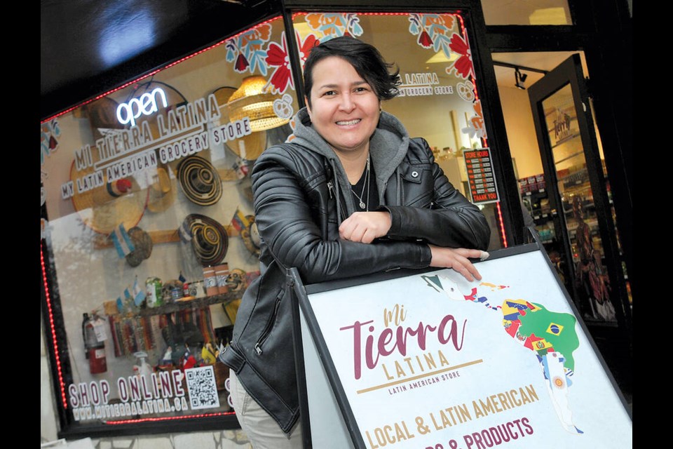 Sonia Zebadua, the co-founder of Mi Tierra Latina Corporation, stands outside the newly opened Lower Lonsdale store featuring Latin American foods and goods. | Paul McGrath / North Shore News 