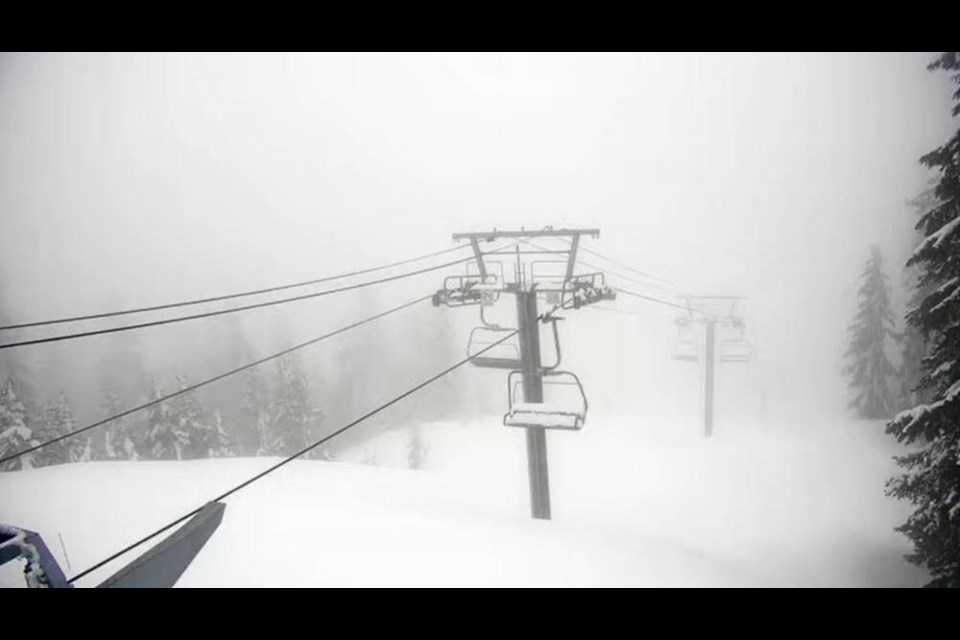 The snow-covered Eagle Chair sits idle above mounds of untracked powder at Cypress Mountain Resort on Friday, April 21. | Cypress Mountain Resort 