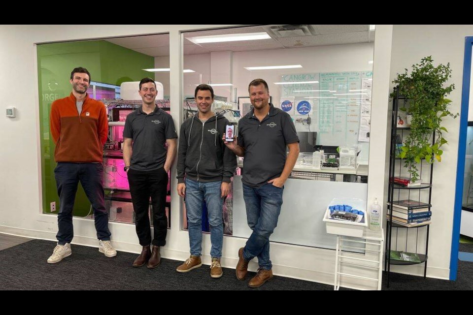 Steve Humpston, Gavin Schneider, Bruno Pena, Chris Okainetz and Matthew Cox are the Ecoation team that designed the phase one grow system. | Paul McGrath / North Shore News 