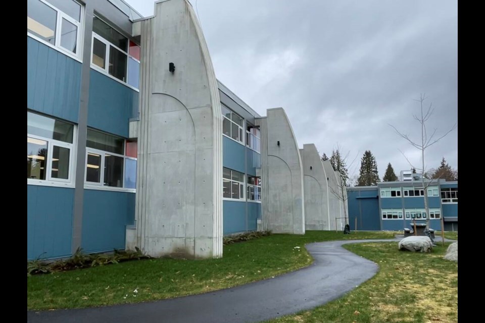 Buttresses on the outside of Mountainside Secondary are the most visible sign of the seismic upgrade. | Jane Seyd / North Shore News