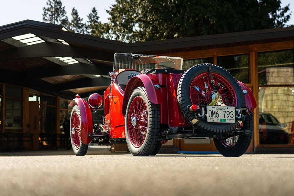 A 1933 MG J2 belonging to Dr. Robert Follows of West Vancouver sits parked in front of Cafe Isetta on Marine Drive. | Brendan McAleer 