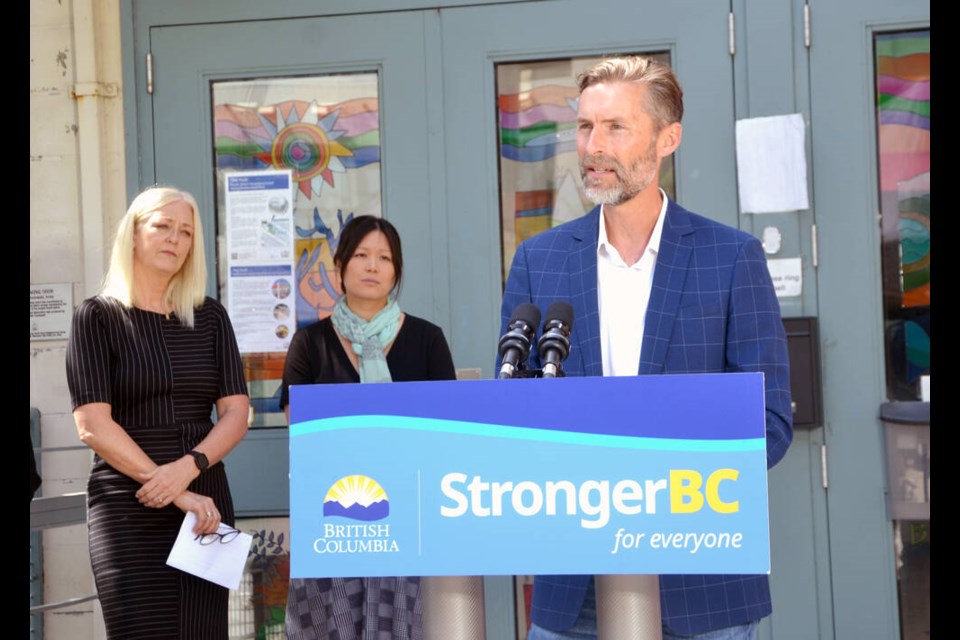 Catalyst Community Developments president Luke Harrison announces that a below-market housing project will go ahead at North Shore Neighbourhood House after securing $11 million from the province, May 12, 2023. | Brent Richter / North Shore News 