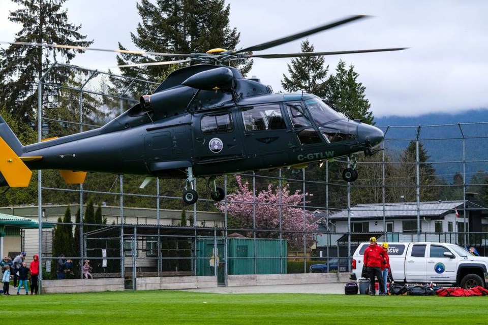 Talon Helicopters' Dauphin AS365 touches down on the field at Lynn Valley Park on May 7, 2022, for last year's event. | Alexa Smyth 