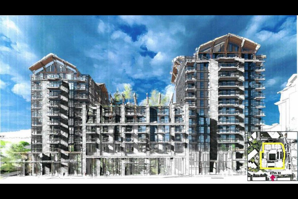 Design drawings show Crombie REIT's May 2023 proposal for the redevelopment of the Lynn Valley Safeway site. | Crombie REIT 