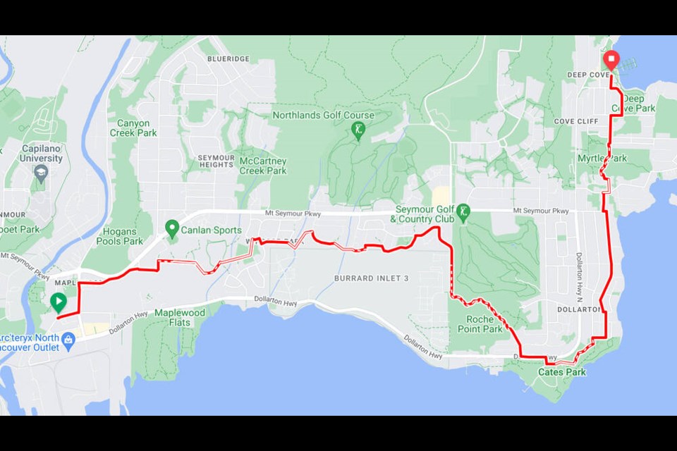 This 2013 graphic shows a proposed Southern Route for the Spirit Trail extension to Deep Cove. | District of North Vancouver. 