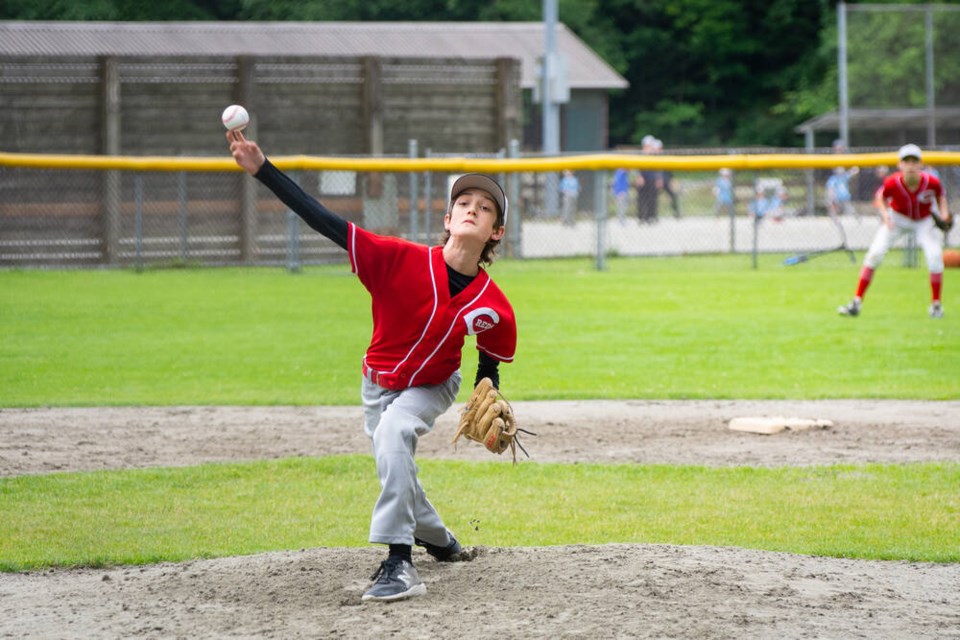 A player from the majors Reds team pitches the ball. | Nick Laba / North Shore News 