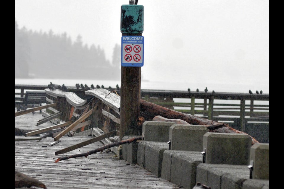 West Vancouver's Ambleside Pier was left twisted following the Jan. 7, 2022 storm and king tide. | Paul McGrath / North Shore News files 