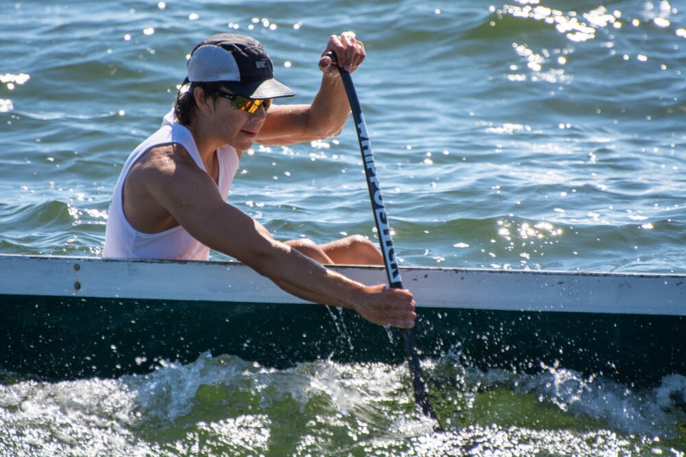 A paddler takes a strong pull of the water. | Nick Laba / North Shore News 