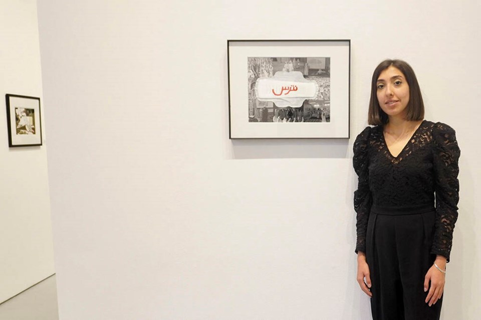 Women, Life, Freedom exhibition curator Saghi Ehteshamzadeh stands by her work at North Vancouver’s Cityscape Community ArtSpace. Hamid Jafari / North Shore News