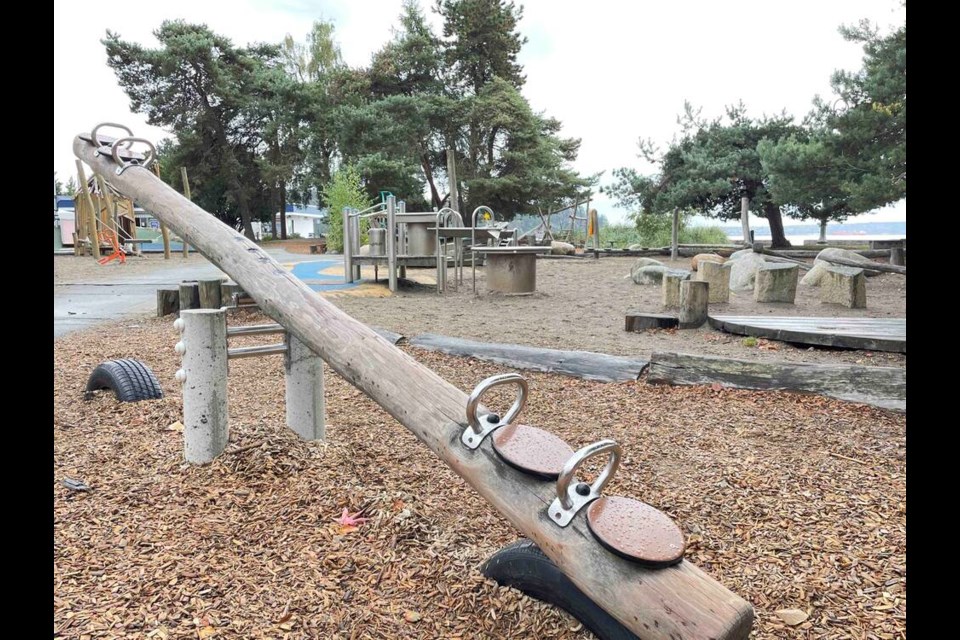 West Vancouver Police allege a drunk driver drove his car through an area close to this children’s playground on the Ambleside sea front. | Jane Seyd / North Shore News 