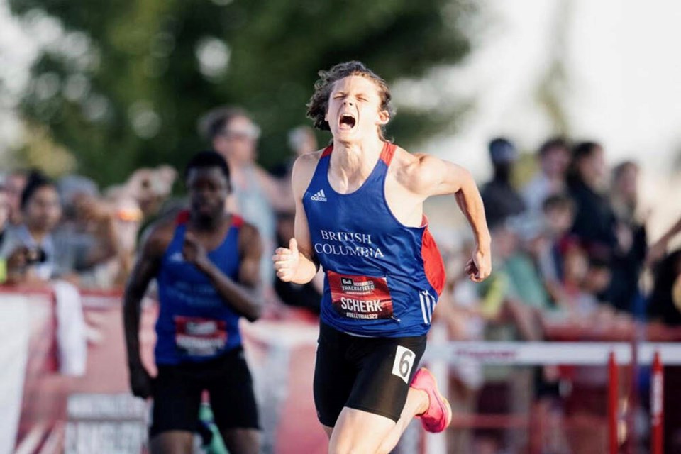 Michael Scherk competes at the 2023 Bell Canadian Track & Field Championships in Langley. The NorWesters Track and Field Club athlete won gold in the senior men’s 100-metre hurdles. | NorWesters 