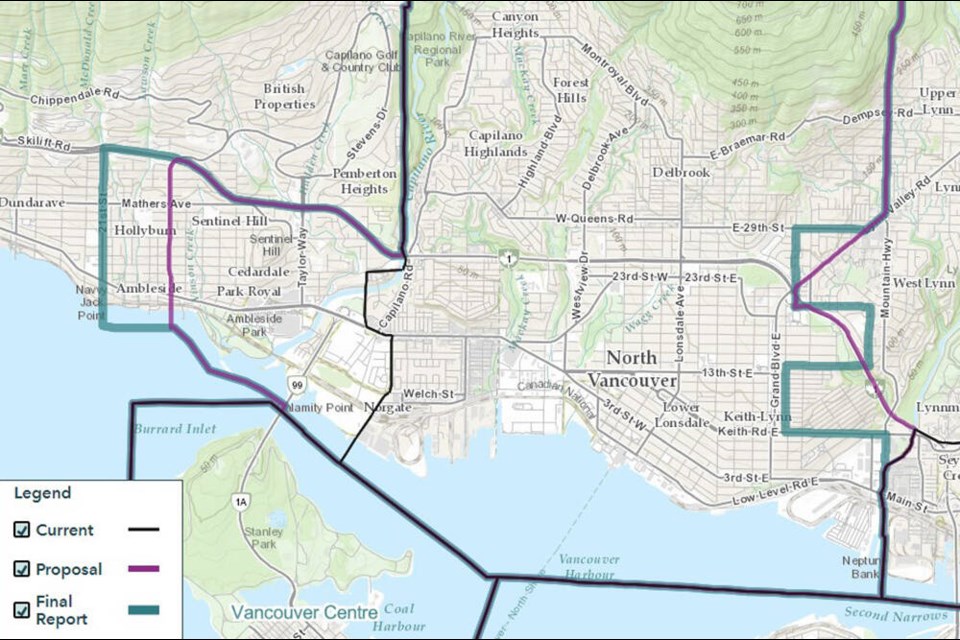 This graphic illustrates the weird zigzag pattern found on the eastern edge new North Vancouver-Capilano federal electoral riding. | Elections Canada 