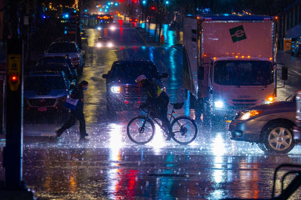 It was a dark and stormy night in North Vancouver Dec. 4 as an atmospheric river drenched the North Shore and broke rainfall records. | Mark Teasdale  