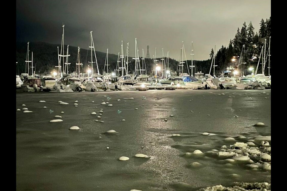 After teeth-chattering temperatures hit North Vancouver over the past week, the ocean water at Deep Cove was partially frozen over as seen on Wednesday evening. | Yvonne Leonard 